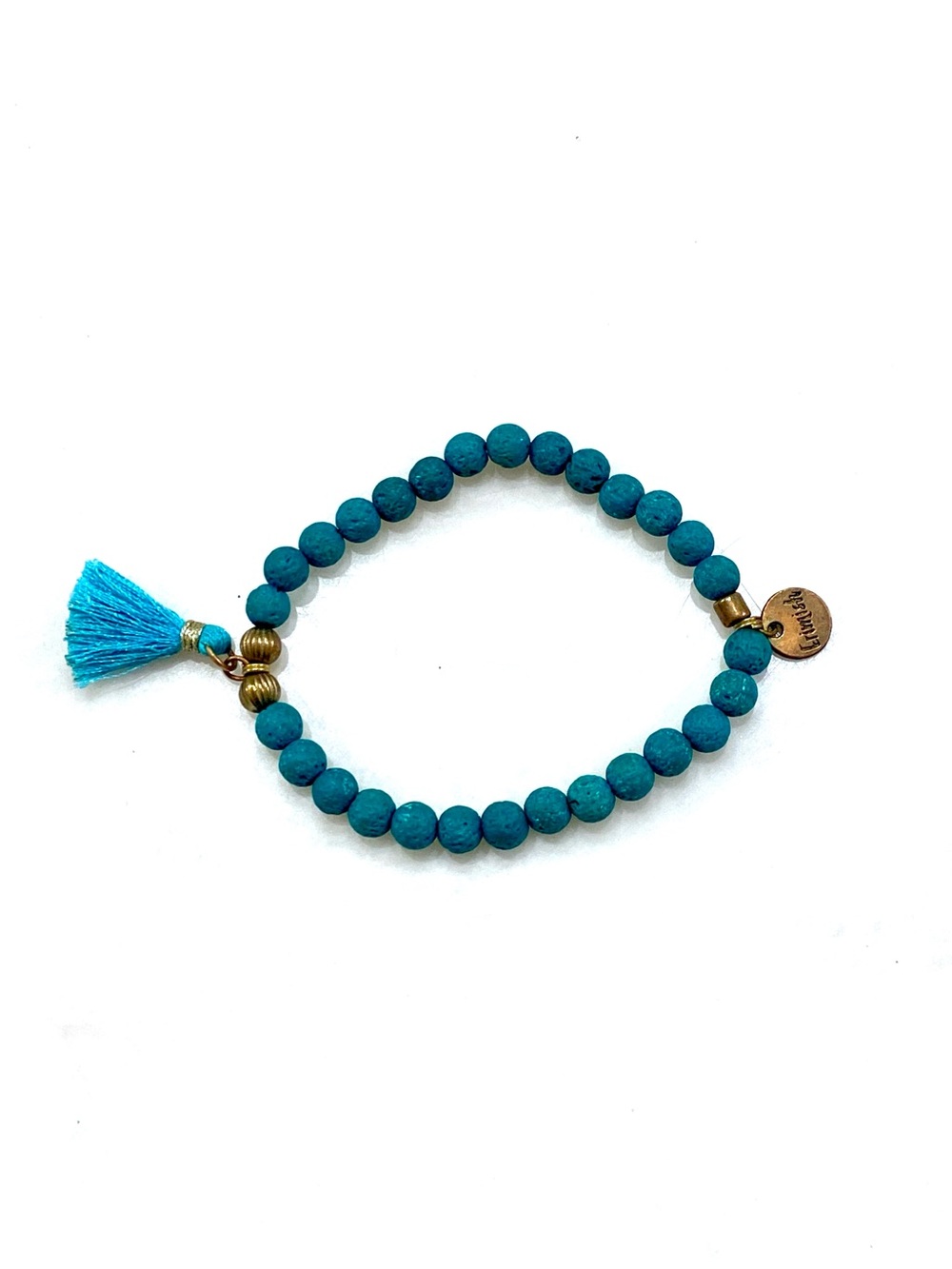 Erimish Turquoise Beaded Tassel Bracelet with Antique Gold Accents - Picture 4 of 5